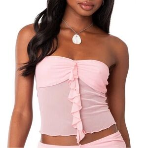 Edikted Solange Ruffle Mesh Tube Top Pink XL